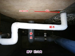 ３-１　ピット内　天井コンパネ塞ぎ　給水配管右へ